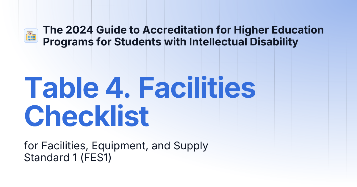 Table 4. Facilities Checklist Guide to Accreditation for Higher Ed